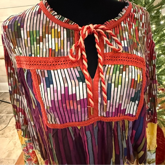 John Mark Tunic Top 1X  Artsy Boho Oversized Flowy Floral Patch - Picture 15 of 15